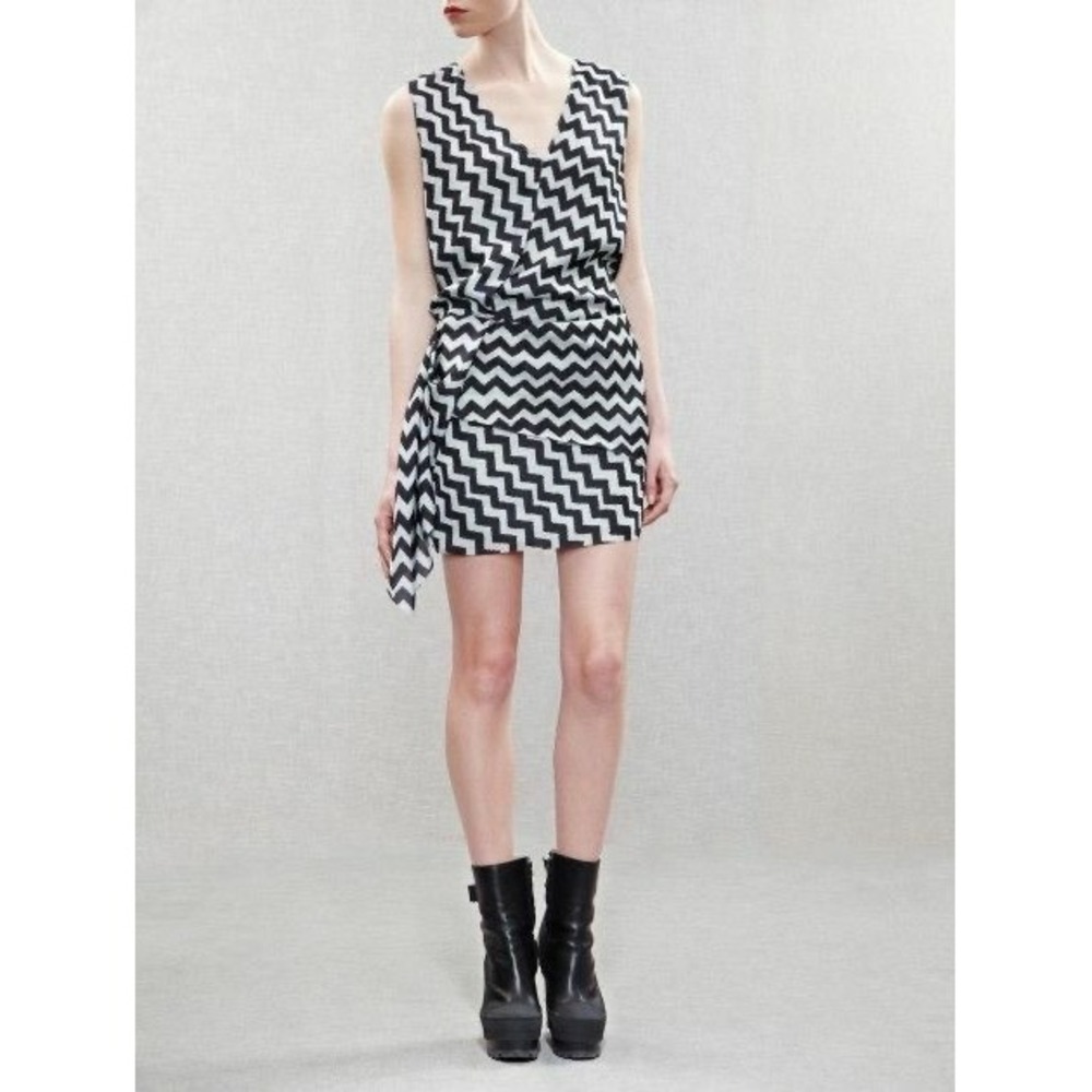(A9) Acne Studios Darling Ziggy Asymmetrical Mini Dress Black Mint Green 36 / S